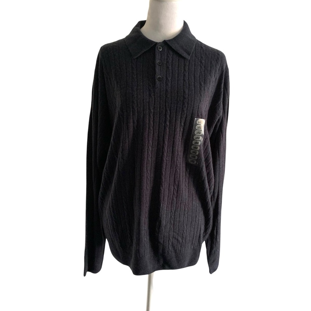 NWT Geoffrey Beene Men’s Dark Blue Knit Very Soft Quarter Button Collar Sweater